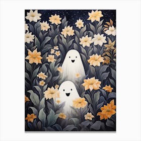 Cute Bedsheet Ghost, Botanical Halloween Watercolour 122 Canvas Print