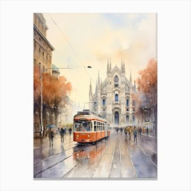 Milan Italy In Autumn Fall, Watercolour 3 Canvas Print