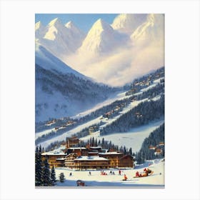 Méribel, France Ski Resort Vintage Landscape 1 Skiing Poster Canvas Print