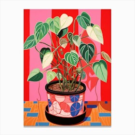 Pink And Red Plant Illustration Rubber Plant Tineke Ficus 4 Canvas Print