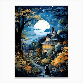 Moonlit Serenity - Black Cat Canvas Print