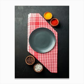 Black round platter — Food kitchen poster/blackboard, photo art Canvas Print