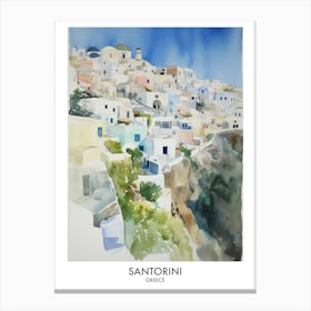 Santorini Greece Watercolour Travel Poster 2 Canvas Print