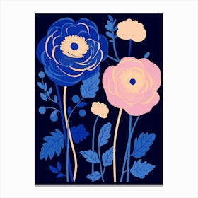 Blue Flower Illustration Ranunculus 2 Canvas Print
