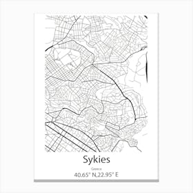 Sykies,Greece Minimalist Map Canvas Print