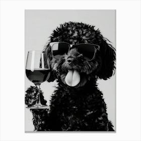 Black Labradoodle And Wine Canvas Print