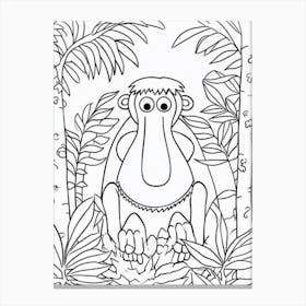 Line Art Jungle Animal Proboscis Monkey 4 Canvas Print