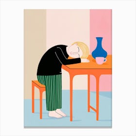 Sleepy Girl At The Table Canvas Print