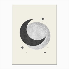 Moon Spark Lunar Eclipse - Black and White Canvas Print