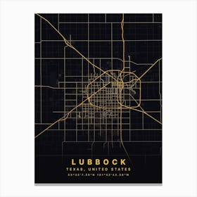 Lubbock Texas USA Black And Gold Map Canvas Print