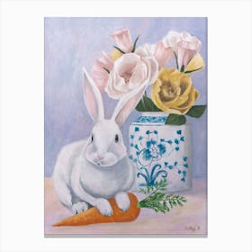 Chinoiserie Rabbit And Carrot Canvas Print