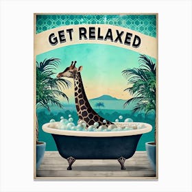 Vintage Poster Of A Giraffe In A Bathtub Relaxing Stampe su tela