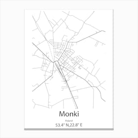 Monki,Poland Minimalist Map Canvas Print