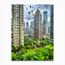 Urban Jungle Frame A Cityscape Through A Raindr (1) Canvas Print