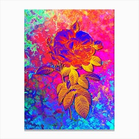 Giant French Rose Botanical in Acid Neon Pink Green and Blue n.0073 Canvas Print