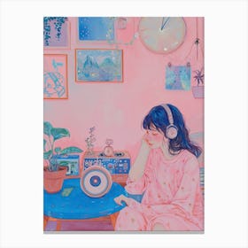 Girl Listening To Music Lo Fi Kawaii Illustration 2 Canvas Print
