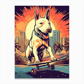 Bull Terrier Dog Skateboarding Illustration 4 Canvas Print