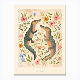 Folksy Floral Animal Drawing Crocodile 2 Poster Canvas Print