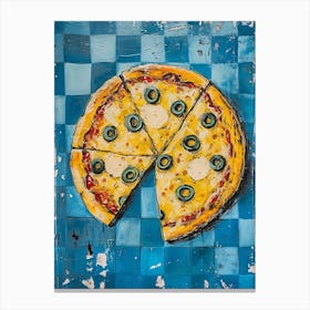 Pizza With Olives Blue Checkerboard 3 Canvas Print