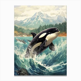 Orca Whale With Waves 2 Canvas Print