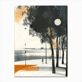 City Park Retro Lithograph 4 Canvas Print