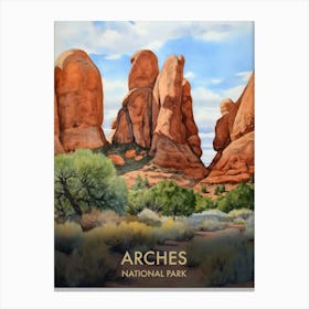 Arches National Park Watercolour Vintage Travel Poster 4 Canvas Print