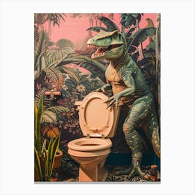 Retro Dinosaur & A Toilet 2 Canvas Print