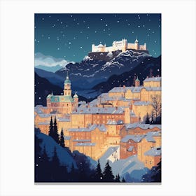 Winter Travel Night Illustration Salzburg Austria 3 Canvas Print