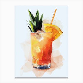 Pineapple Cocktail Drink Watercolor Illustration Canvas Print
