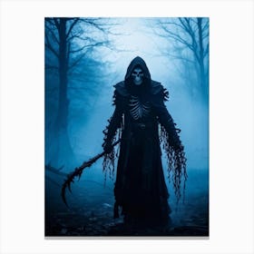 Amid A Chilling Night Draped With Eerie Mist A Daemon Manifests In A Haunting Silhouette Lost In A Canvas Print