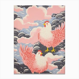 Vintage Japanese Inspired Bird Print Chicken 3 Canvas Print