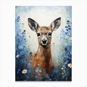 Deer In Blue Flowers 3 Canvas Print