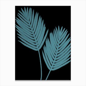 Black teal palm leaves 2 Canvas Print