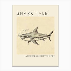 Largetooth Cookiecutter Shark Vintage Illustration 1 Poster Canvas Print