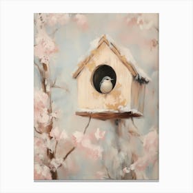 Birdhouse With Pink Flowers Canvas Print