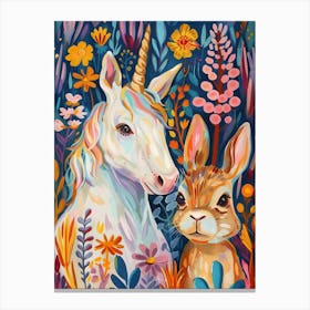 Floral Unicorn With Bunny Canvas Print