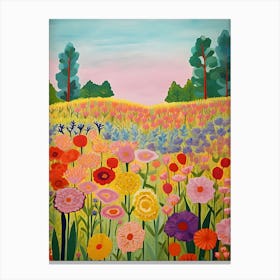 Floral Botanical Drawing Flower Garden Painting Colorful Scenery Canvas Print