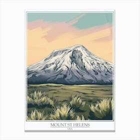 Mount St Helens Usa Color Line Drawing 2 Poster Canvas Print