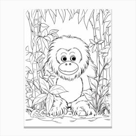 Line Art Jungle Animal Bornean Orangutan 3 Canvas Print