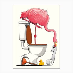 Flamingo Standing In Toilet Canvas Print