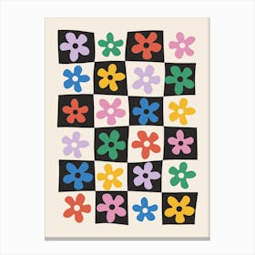 Colourful Flowers in Checkerboard Canvas Print