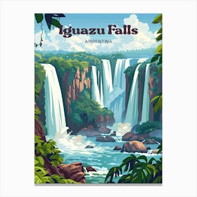 Iguazu Falls Argentina Beautiful Travel Illustration Canvas Print