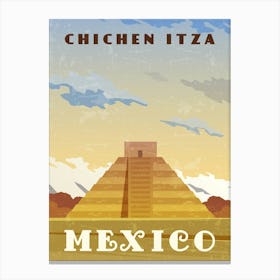 Chichen Itza, Mexico — Retro travel minimalist poster Canvas Print