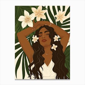 Tropical Woman With Flowers Canvas Print