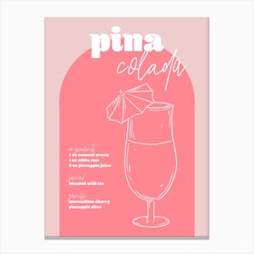 Vintage Retro Inspired Pina Colada Recipe Pink And Dark Pink Canvas Print