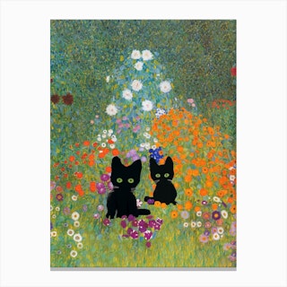 Cottage Garden,Gustav Klimt  Inspired Cat Canvas Print