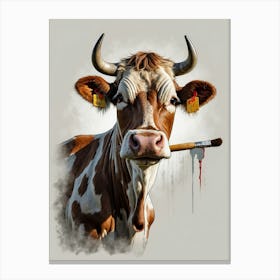 Cow With A Cigarette Canvas Print