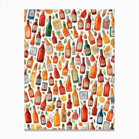 Assorted Hot Sauce Bottles with Unique Labels Canvas Print