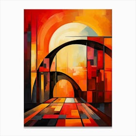 Bridge of Dreams V, Abstract Colorful Painting in Red, Yellow and Black Cubism Picasso Style Canvas Print