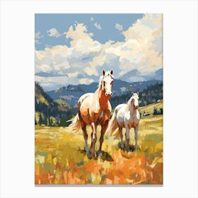 Horses Painting In Rocky Mountains Colorado, Usa 4 Canvas Print